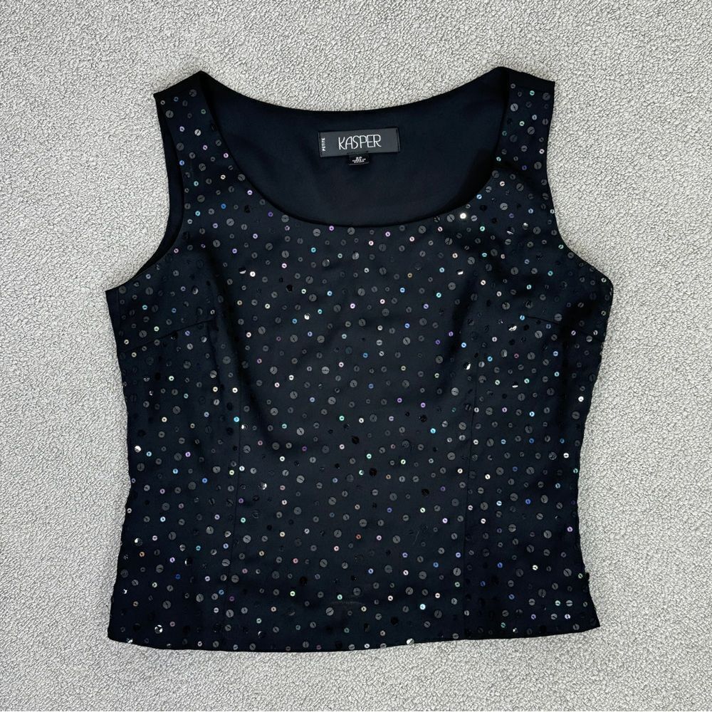 Kasper Petites Sequin Front Camisole Tank Top‎ Black Size 2P Party Evening - Picture 12 of 12